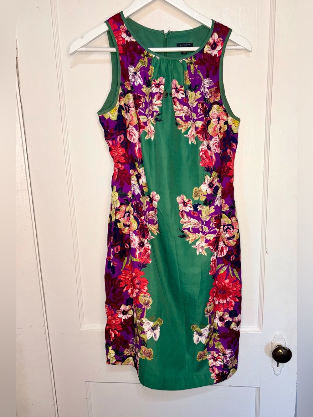 Ann Taylor Green Floral-Panel Midi Dress size 4